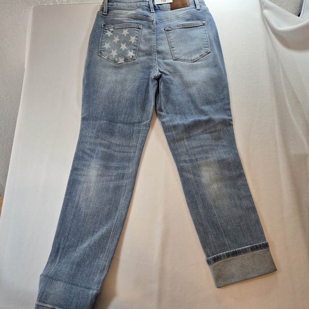 Judy Blue Boyfriend Fit Jeans Womens 7/28 Mid Rise Distressed Light Wash Flag... - Picture 7 of 16
